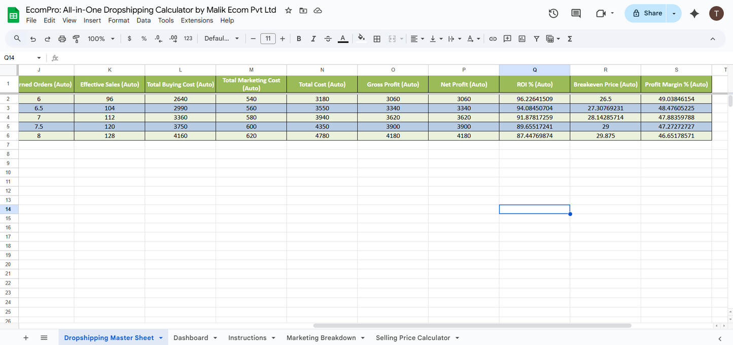 EcomPro: All-in-One Shopify Dropshipping Spreadsheet Kit (UAE • KSA • Pakistan)