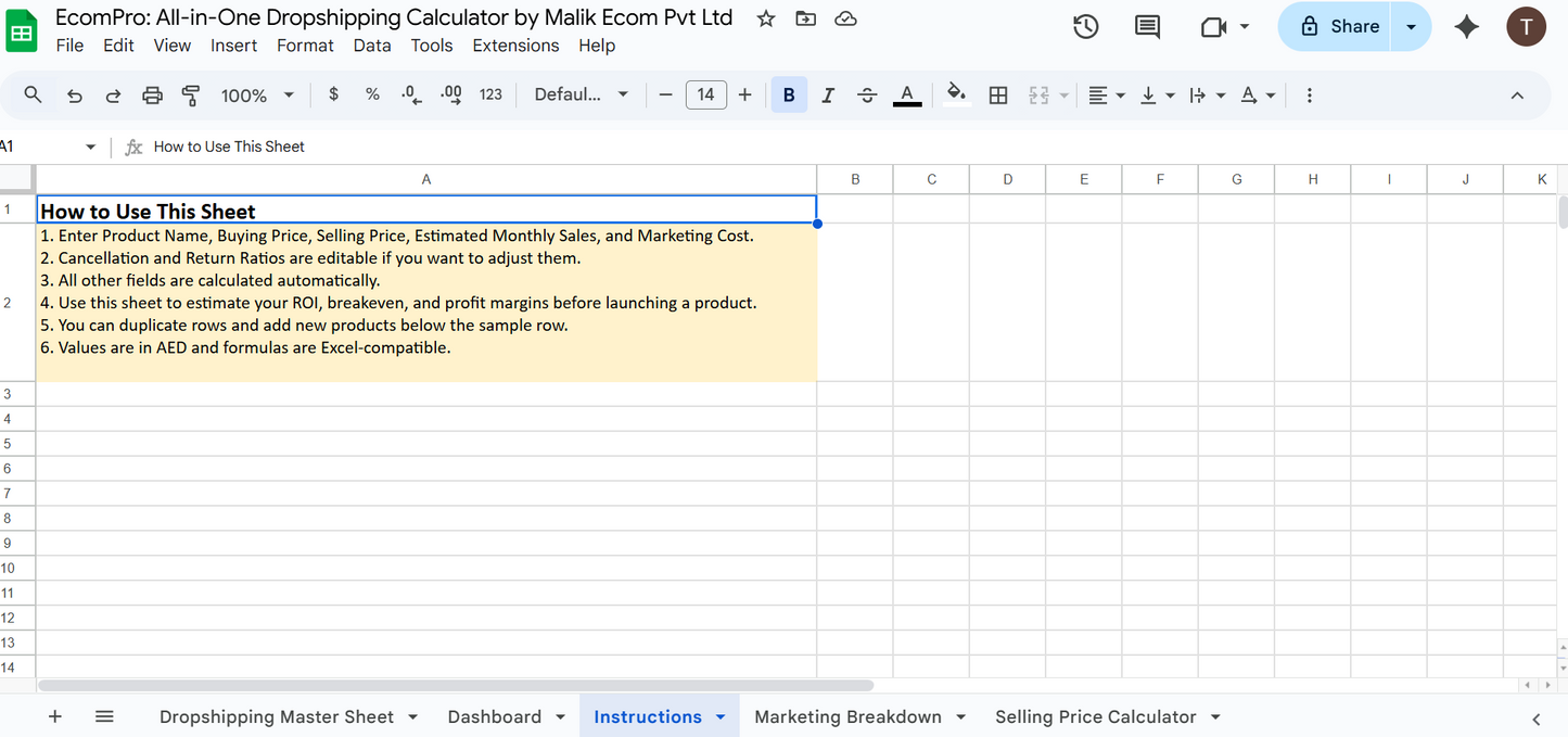 EcomPro: All-in-One Shopify Dropshipping Spreadsheet Kit (UAE • KSA • Pakistan)