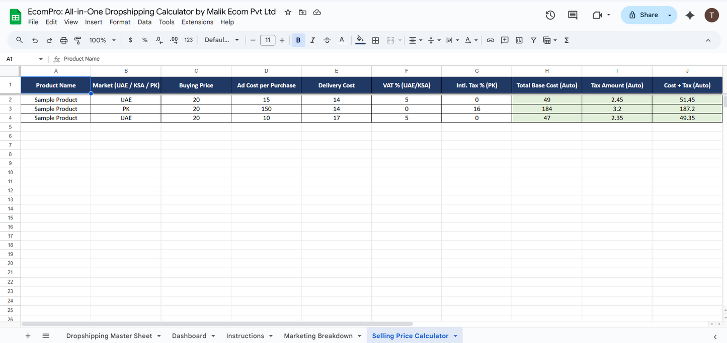 EcomPro: All-in-One Shopify Dropshipping Spreadsheet Kit (UAE • KSA • Pakistan)